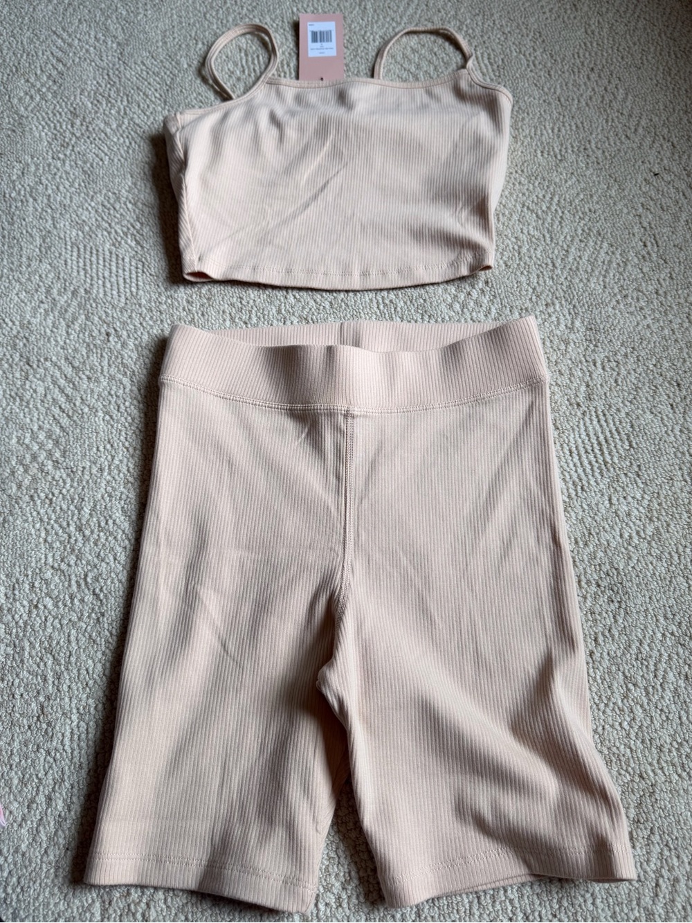 Eberjey Ribbed Crop Tank & Biker Shorts — Light Blush - Picture 2 of 3